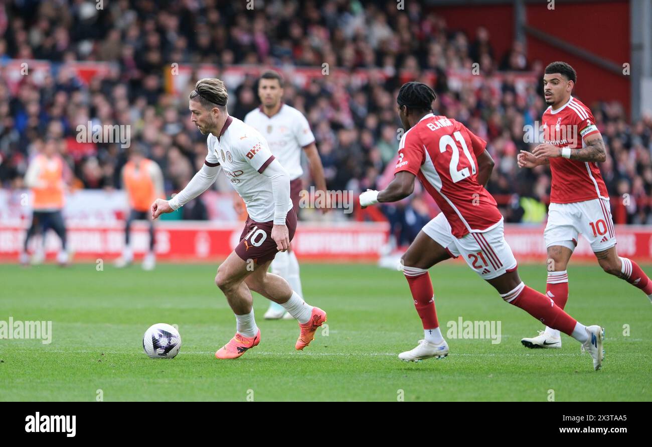 The City Ground, Nottingham, UK. 28th Apr, 2024. Premier League Football, Nottingham Forest versus Manchester City; Jack Grealish of Manchester City runs with the ball Credit: Action Plus Sports/Alamy Live News Stock Photo