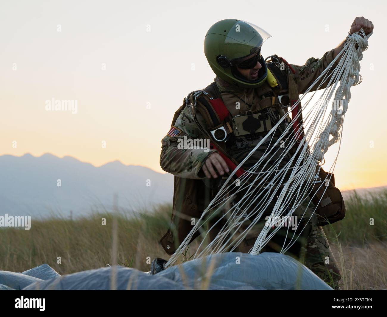 A U.S. Air Force Airman assigned to the 320th Special Tactics Squadron ...