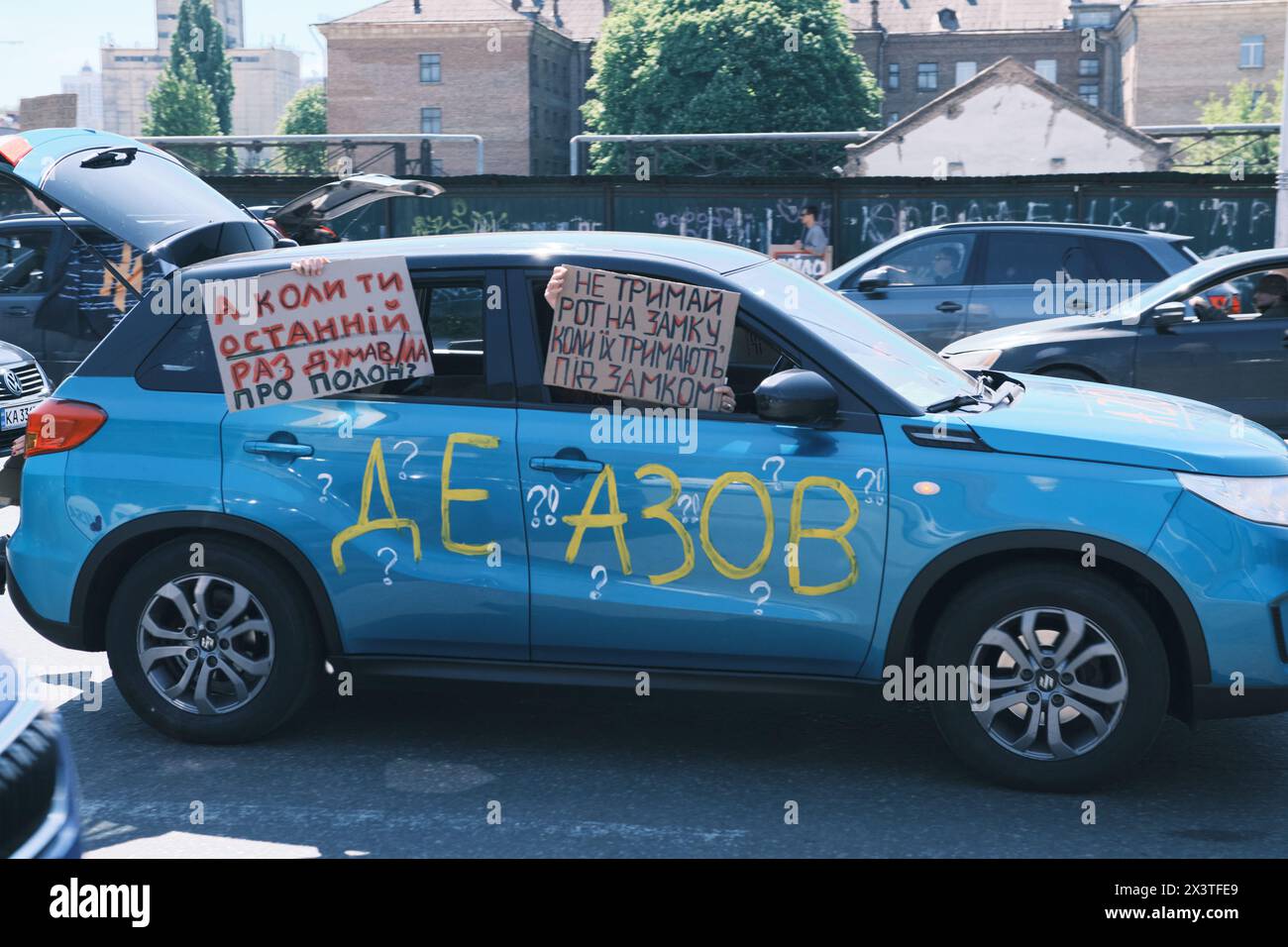 Kyiv, Ukraine - 28 April, 2024. Ukrainian protestors rally with Azov ...