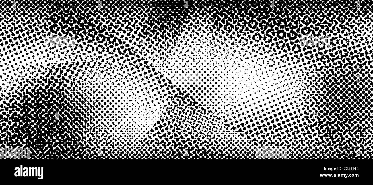 Halftone grunge texture. Distorted rough dirty scratch textured background. Dotted glitch punk wallpaper for banner, poster, flyer, print, overlay, magazine. Distress scuffed vector halftone backdrop Stock Vector