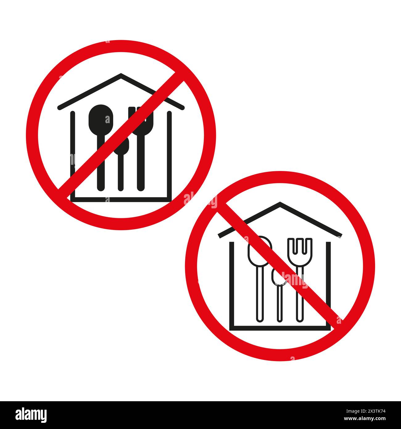 No eating or drinking allowed signs. Food and beverage prohibition symbols. Vector illustration. EPS 10. Stock Vector