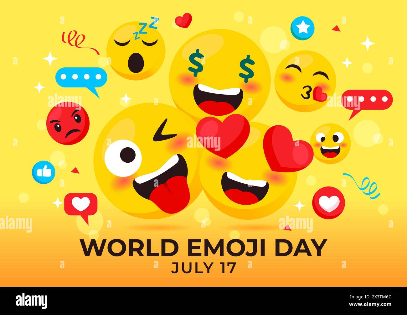 World Emoji Day Celebration Vector Illustration with Events and Product ...