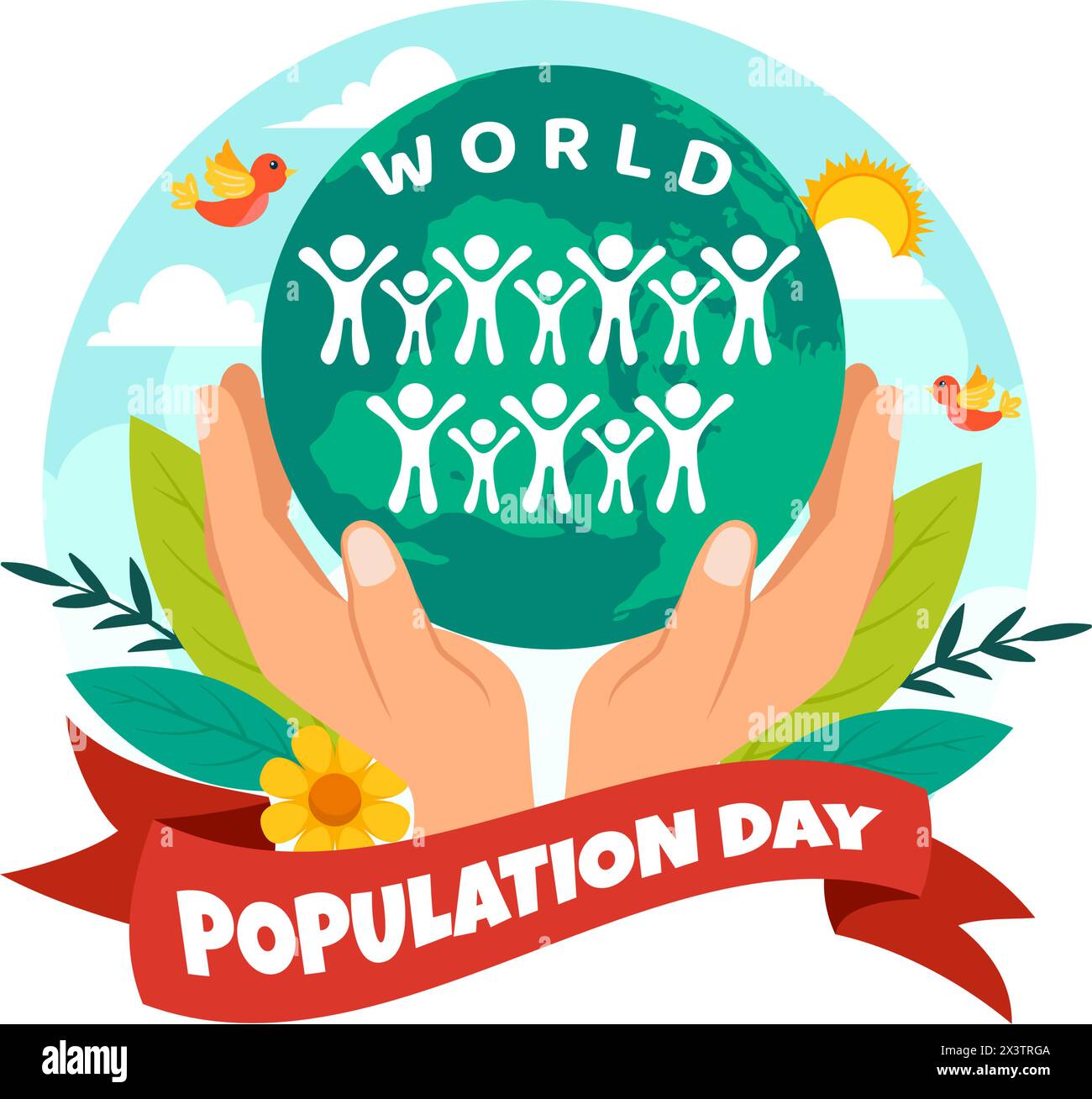 World Population Day Vector Illustration on 11th July To Raise Awareness Of Global Populations Problems in Flat Kids Cartoon Background Stock Vector