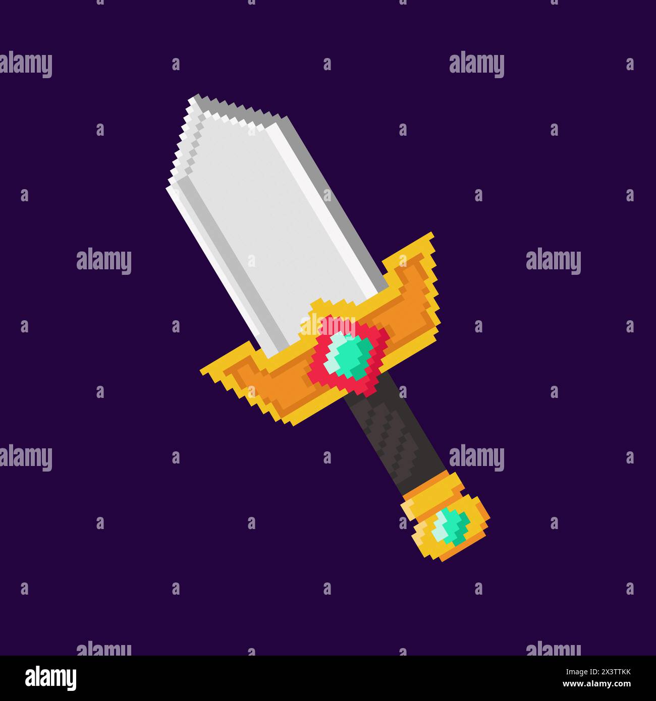 Vector Illustration of Sword with Pixel Art Design, perfect for game assets themed designs Stock Vector