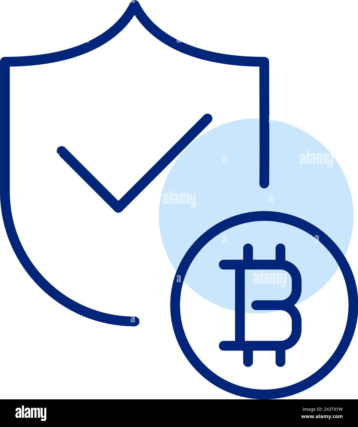 Shield and bitcoin. Cryptocurrency security. Pixel perfect, editable stroke icon Stock Vector