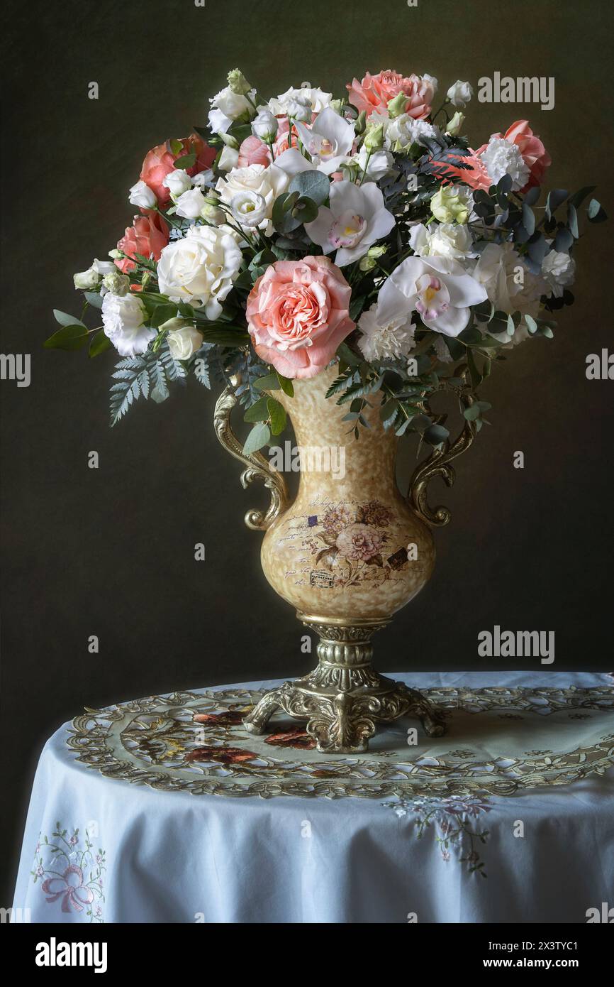 Still life with luxurious bouquet of flowers Stock Photo - Alamy