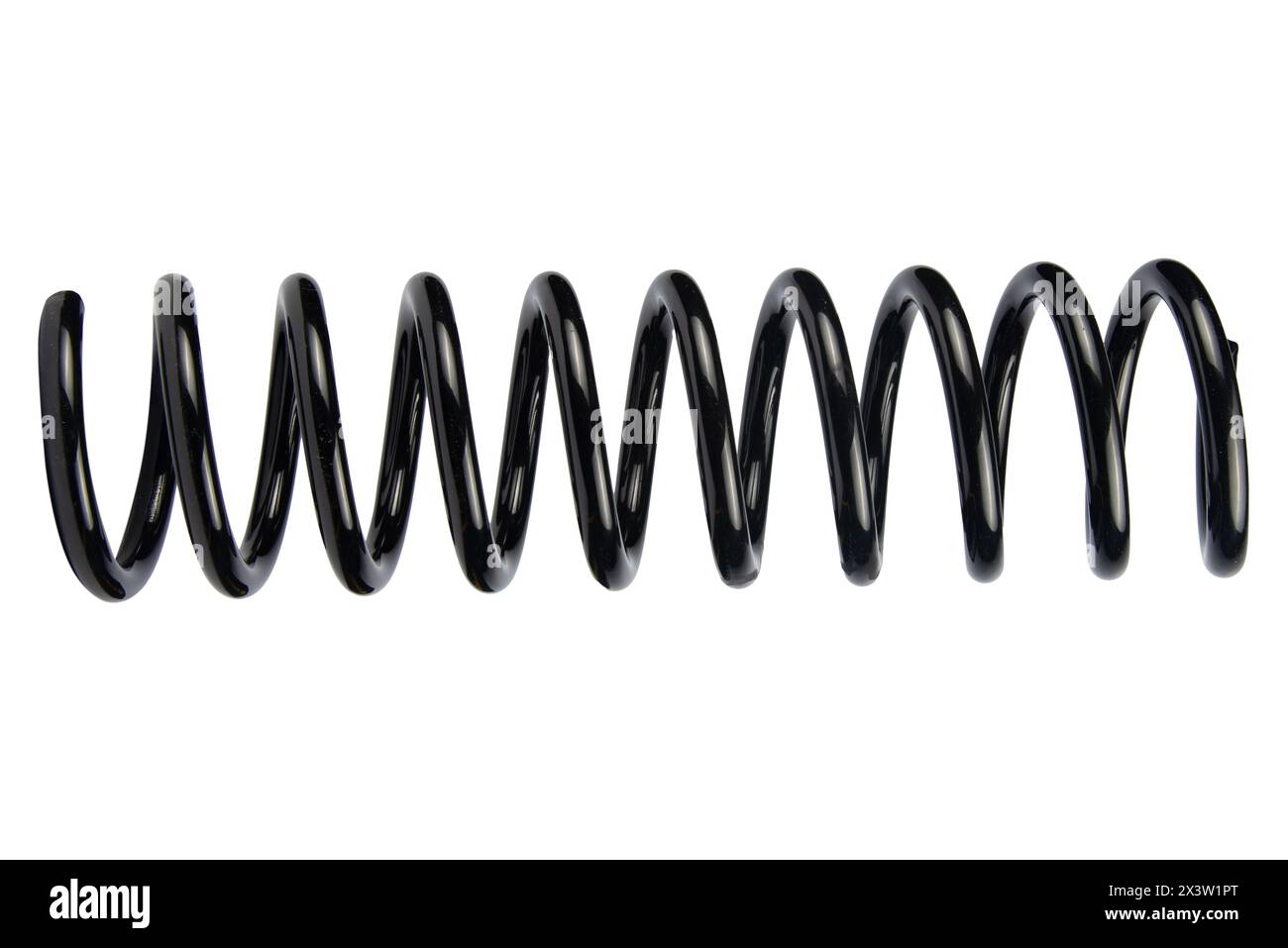 Car spare part. Large metal spring on white background. cushioning
