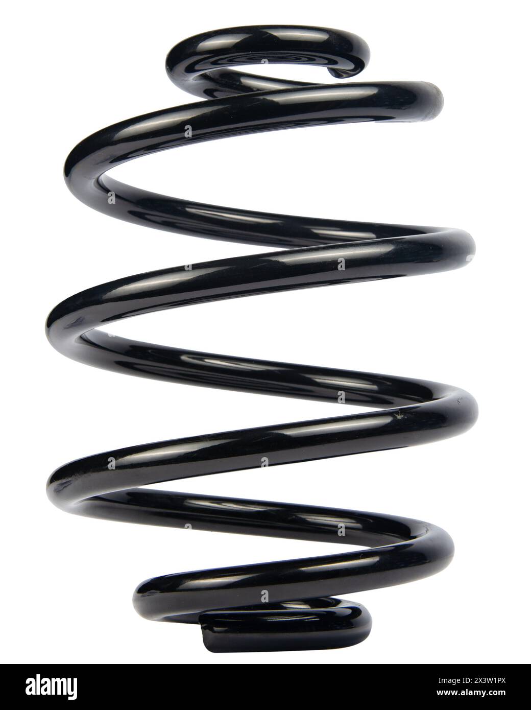 Car spare part. Large metal spring on white background. cushioning
