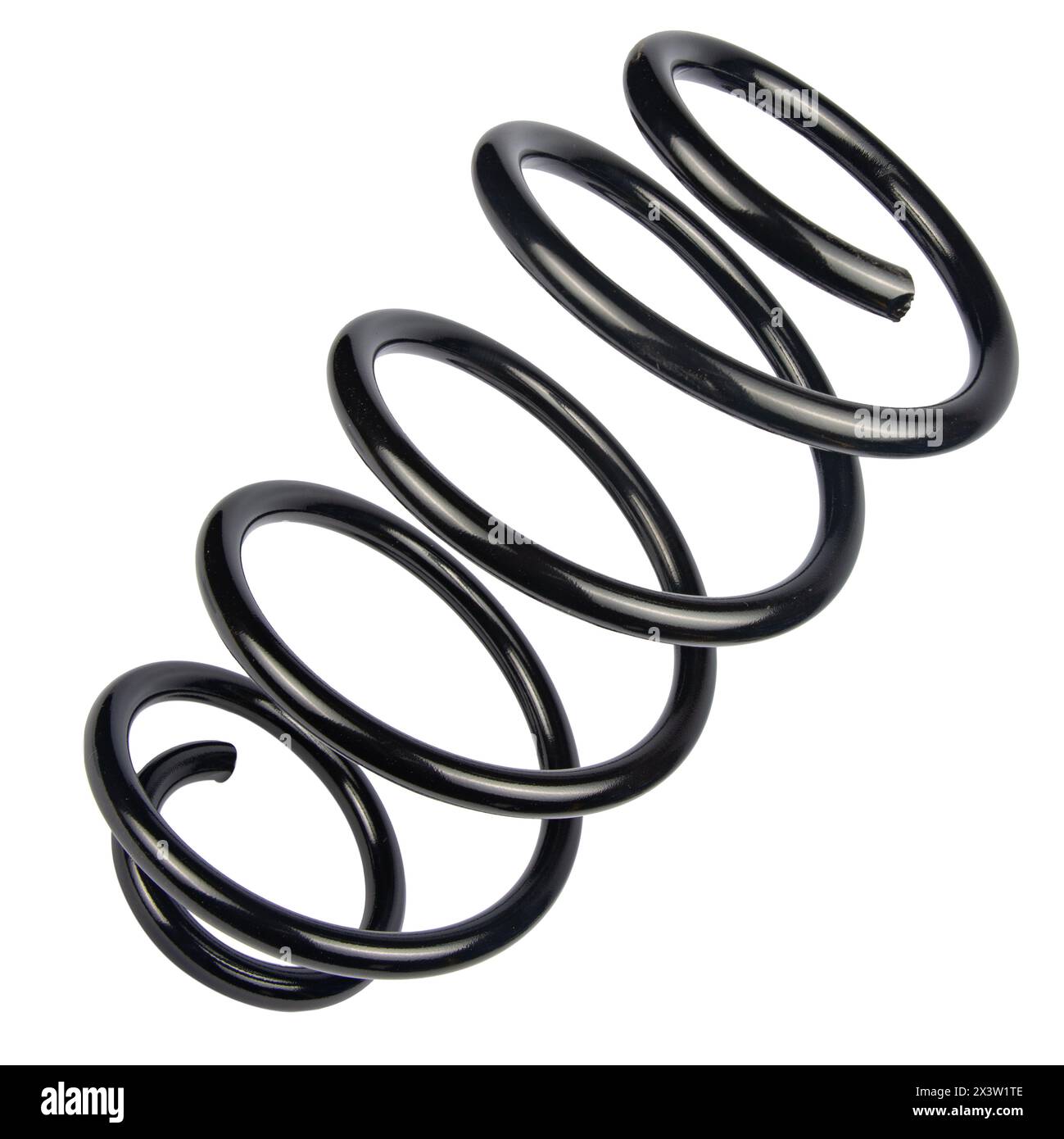 Car spare part. Large metal spring on white background. cushioning