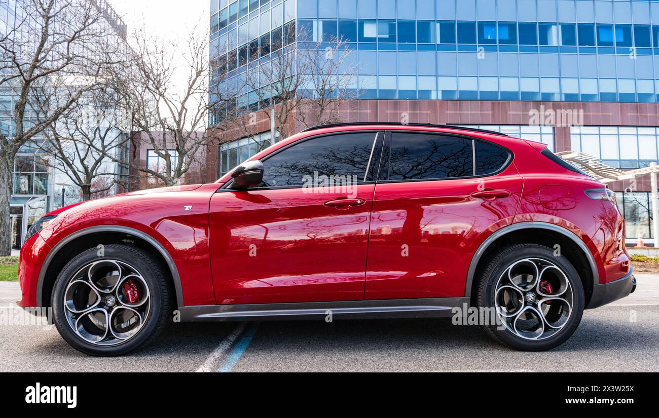 New York City, USA - March 31, 2024: 2024 Alfa Romeo Stelvio Veloce ...