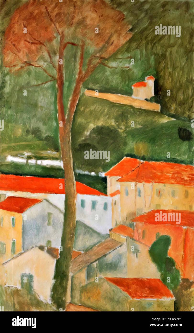 Landscape, 1919 (Painting) by Artist Modigliani, Amedeo (1884-1920) Italian. Stock Vector