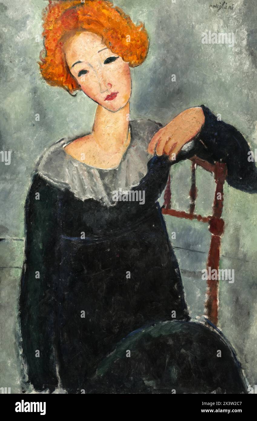 Woman with red hair, 1917 (Painting) Artist Modigliani, Amedeo (1884-1920) Italian. Stock Vector
