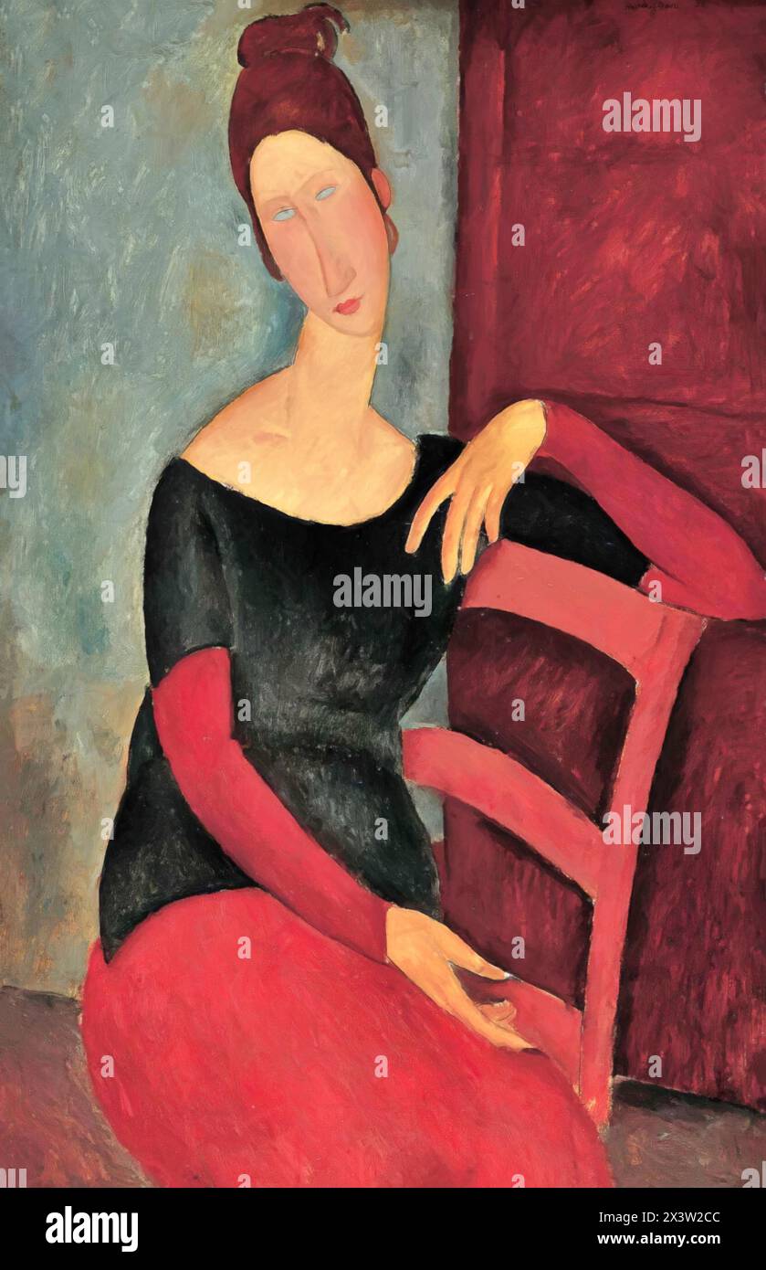 The Artist's Wife (Jeanne Hebuterne) 1918 (Painting) by Artist Modigliani, Amedeo (1884-1920) Italian. Stock Vector