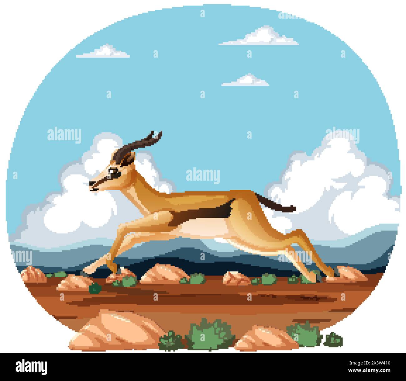 Vector illustration of a gazelle running in nature. Stock Vector