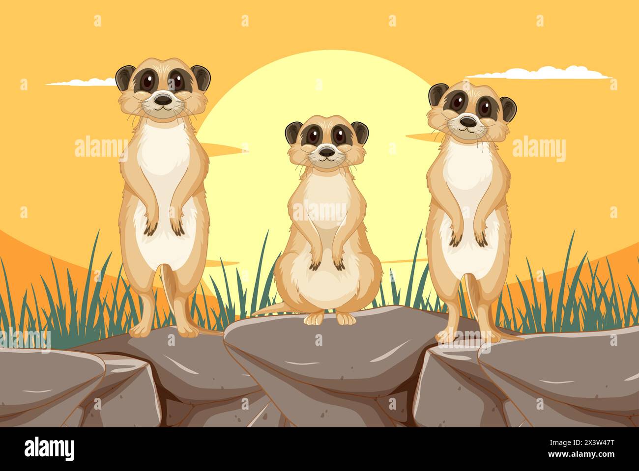 Vector illustration of meerkats on guard duty Stock Vector