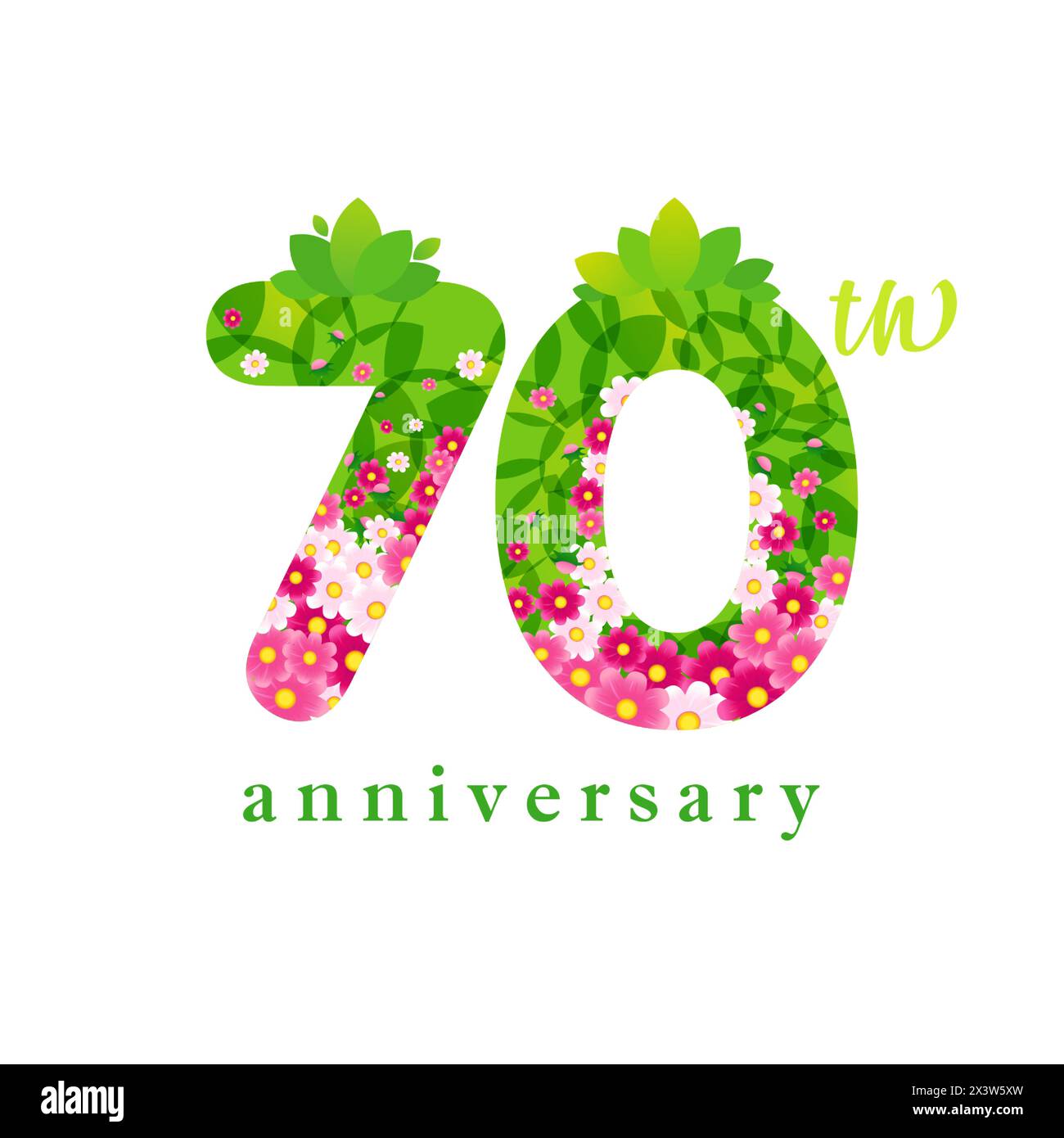 Happy 70th anniversary greetings. Up to 70 percent off sale label template. Shopping gift card concept. Vector clipart with clipping mask. Decorative Stock Vector