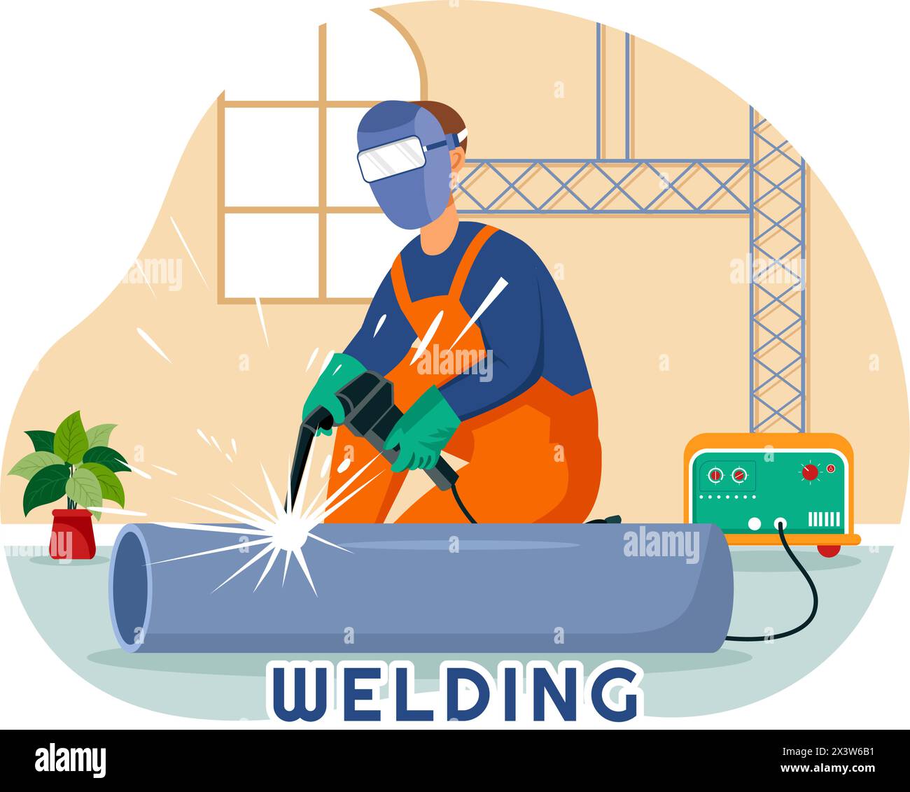 Welding Service Vector Illustration with Professional Welder Job Weld Metal Structures, Pipe and Steel Construction in Flat Cartoon Background Stock Vector