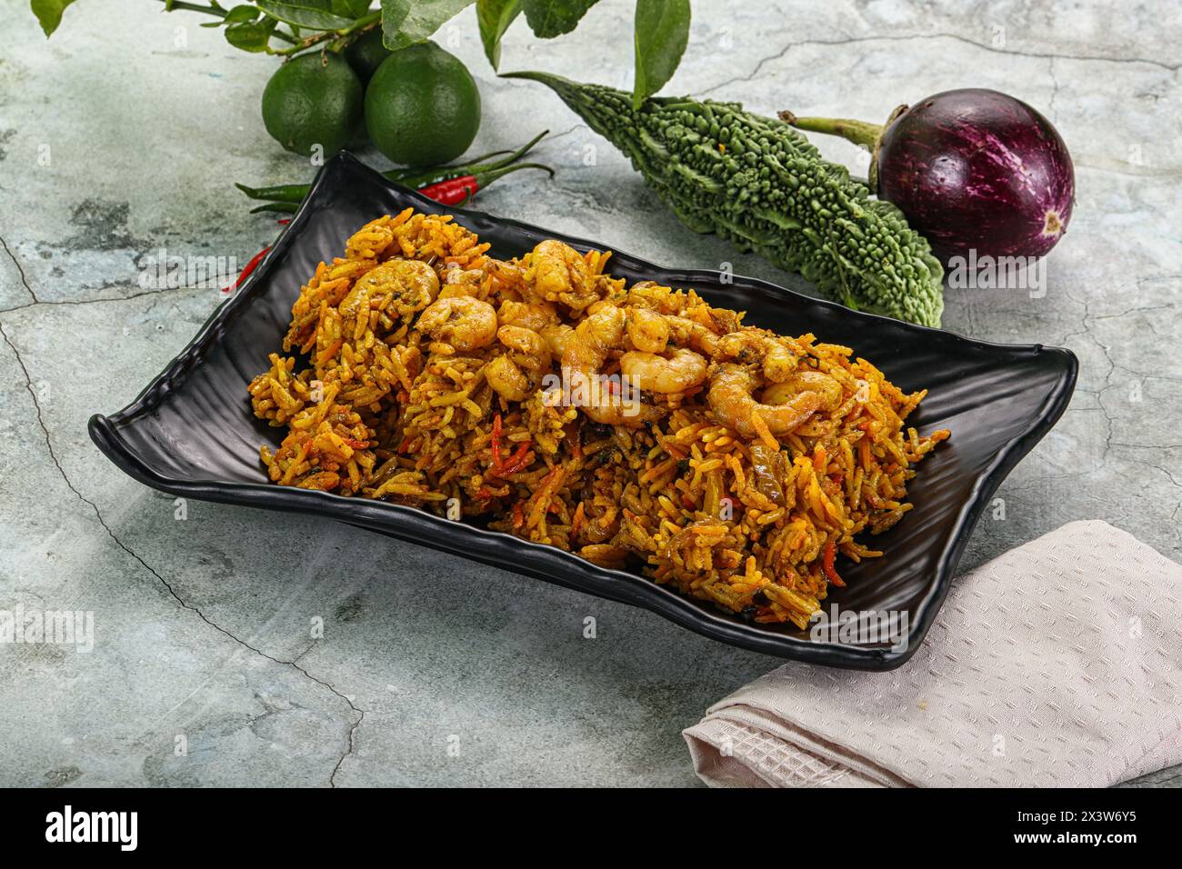 Indian cuisine - briani rice with prawns Stock Photo - Alamy