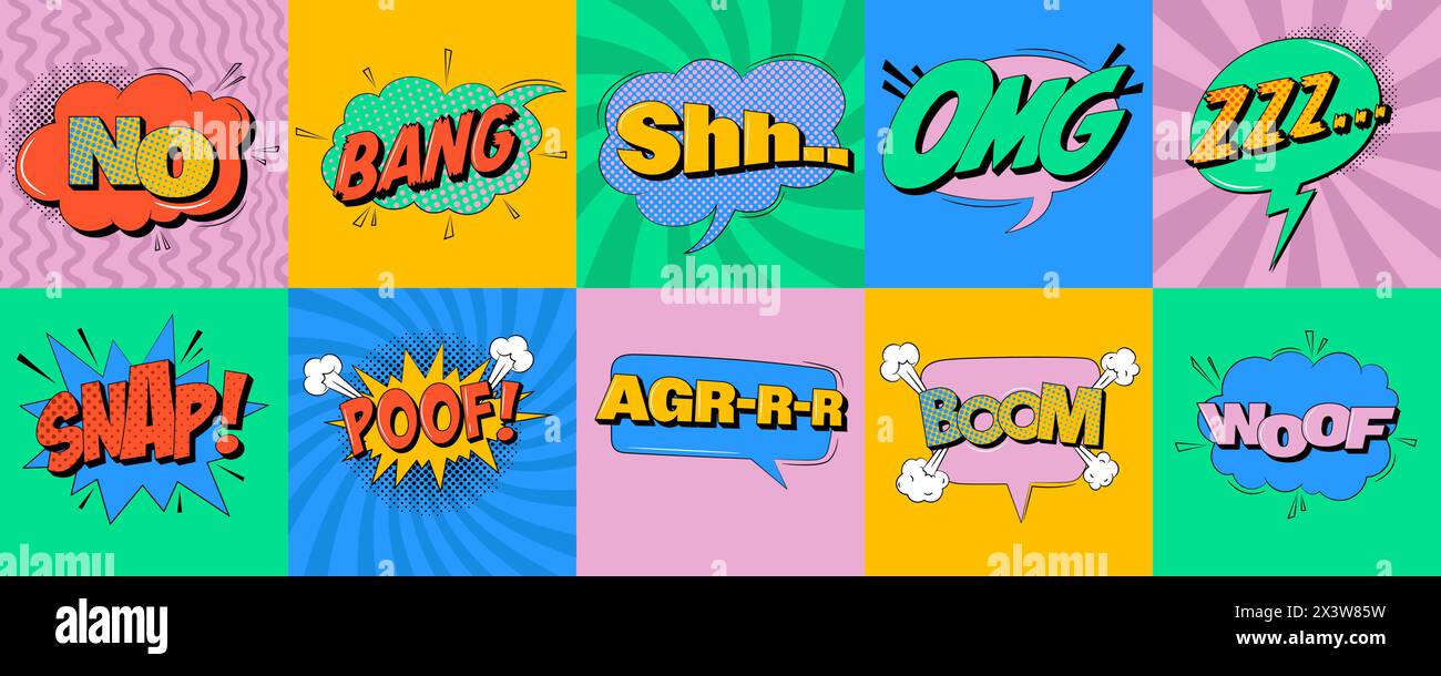 Set of comic speech bubbles in trendy pop art style Stock Vector Image ...