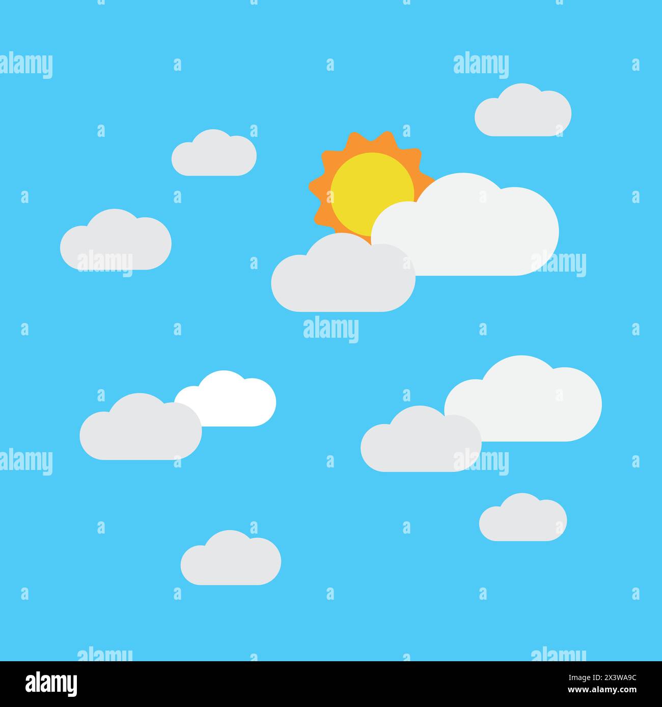Cloudscape , blue sky with clouds and sun , paper art style Stock ...