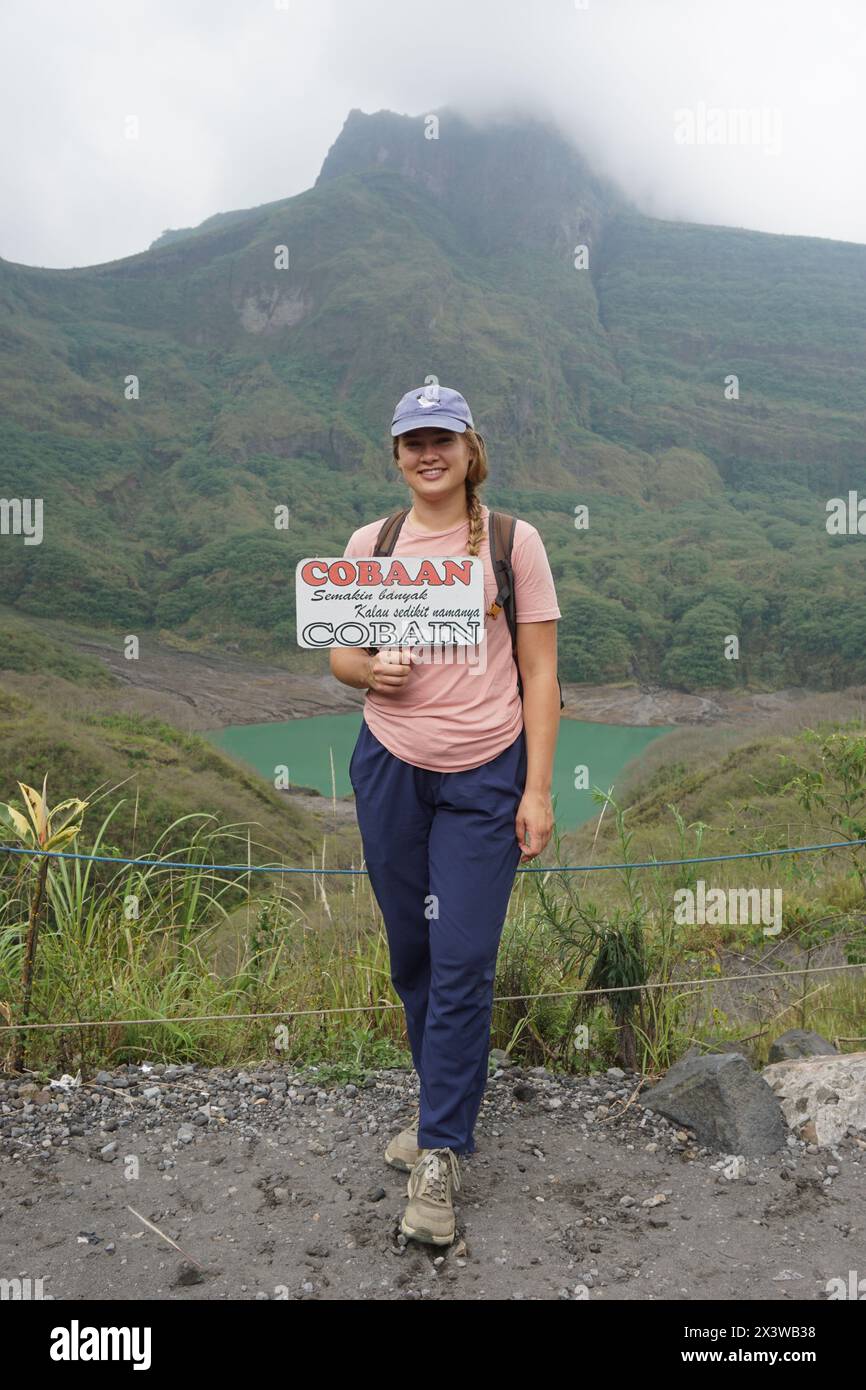 tourists holiday on Mount Kelud. Mount Kelud is one of the volcanoes in Indonesia which last erupted in 2014 Stock Photo