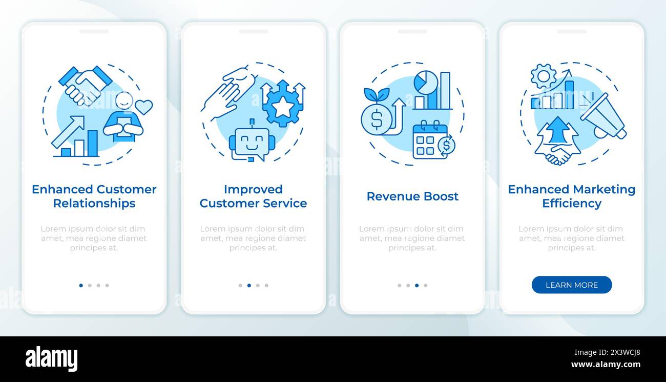CRM management system blue onboarding mobile app screen Stock Vector ...