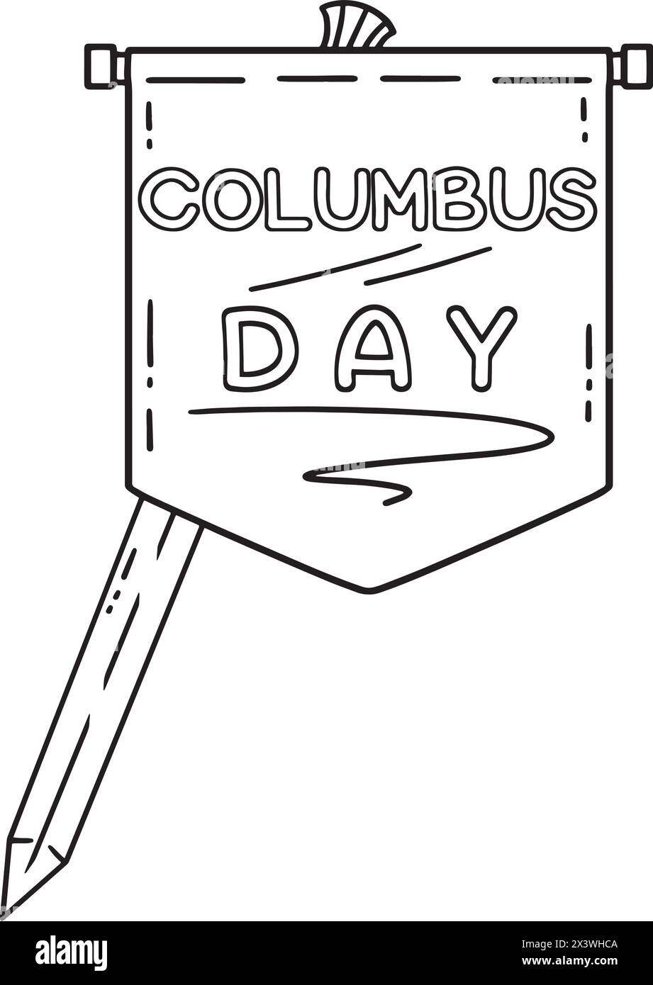 Columbus Day with a Flag Isolated Coloring Page  Stock Vector