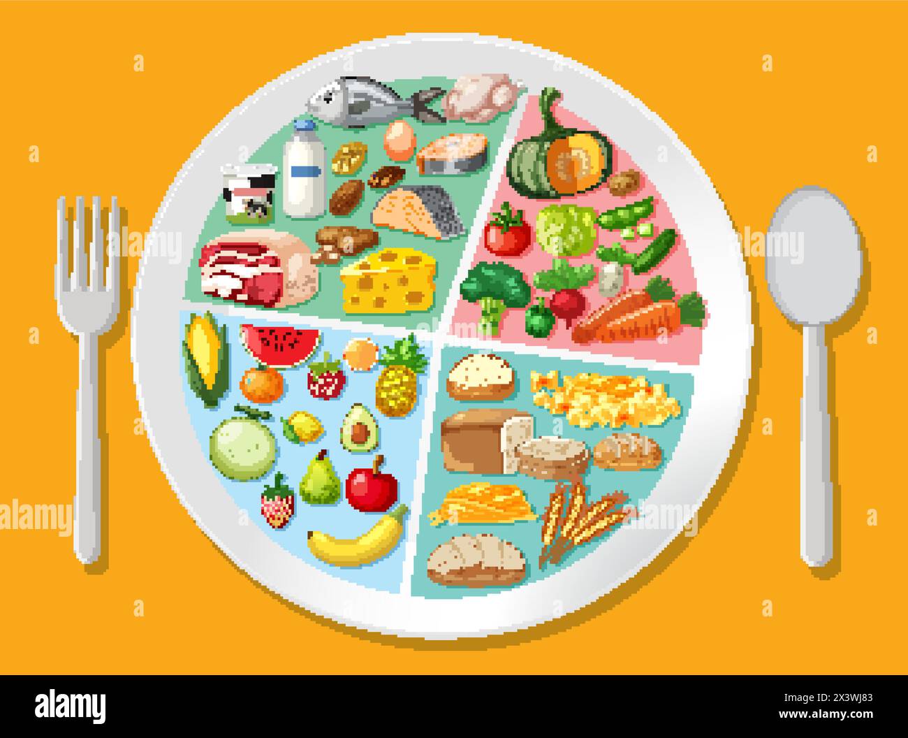 Illustration of a plate divided into food groups Stock Vector Image ...