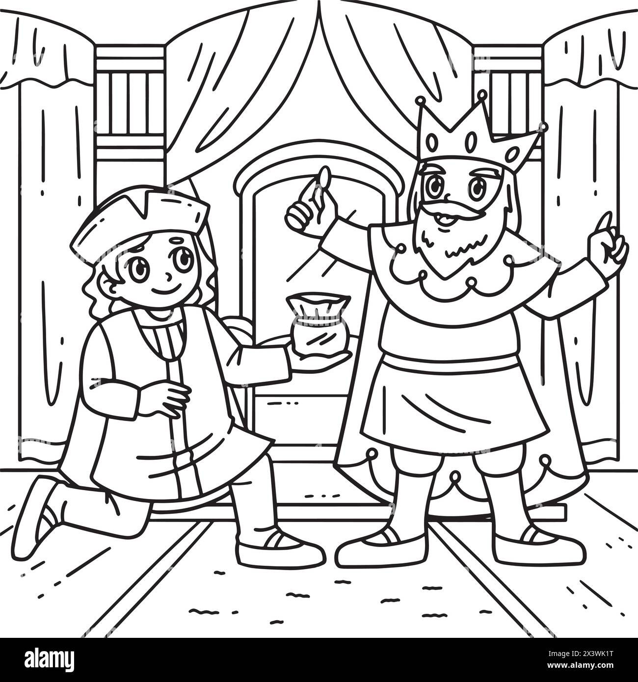 Columbus Day Man and the King Coloring Page  Stock Vector