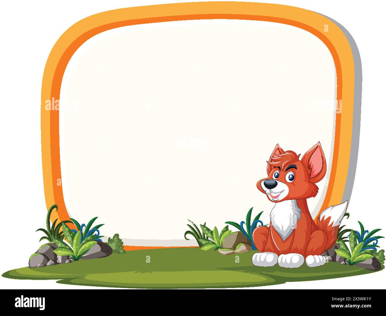 A happy fox sitting by a blank frame Stock Vector