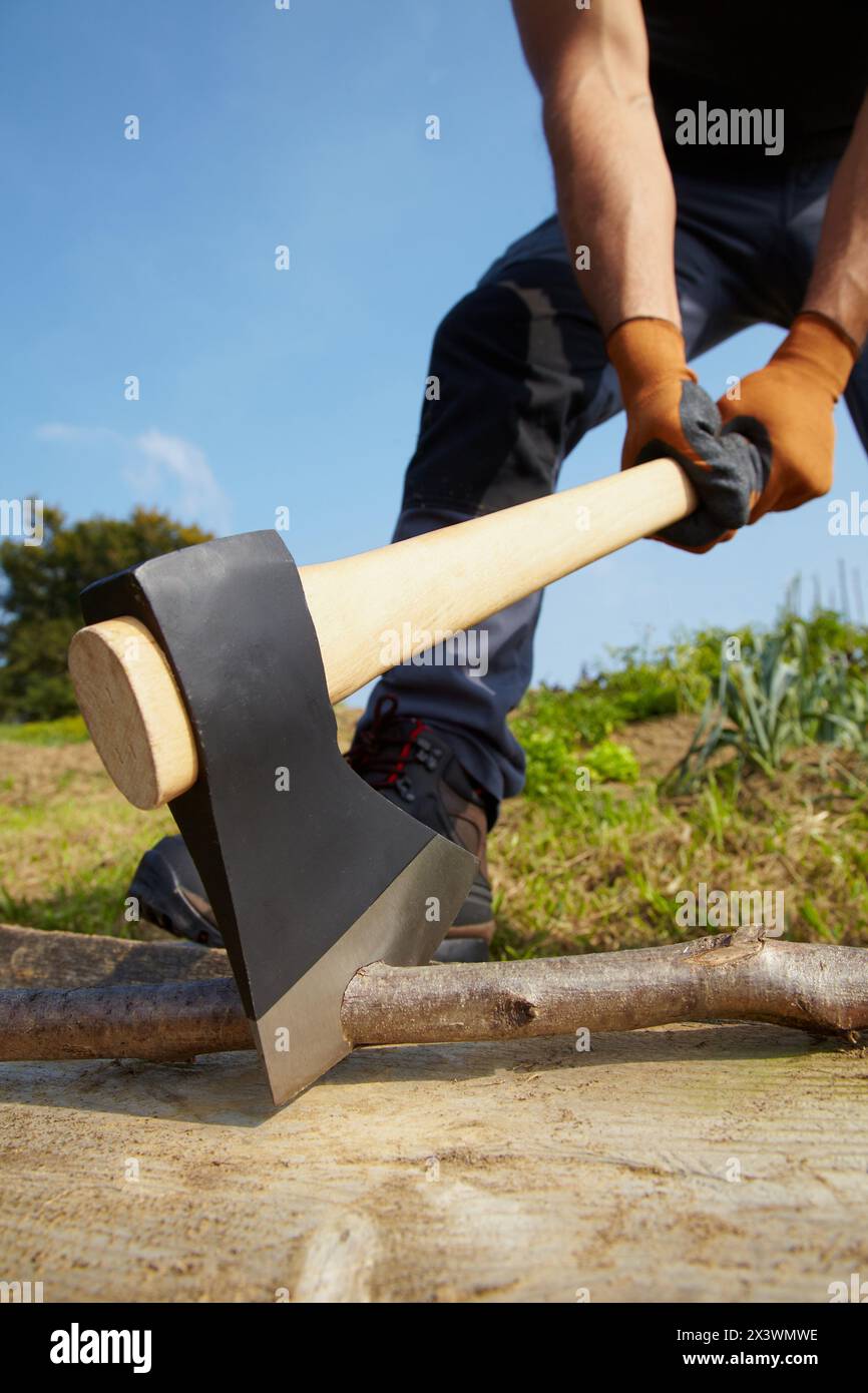 Farmer chopping wood ax axe hi-res stock photography and images - Alamy