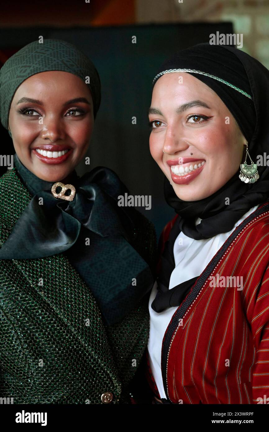 Halima Aden (L) seen posing with a Turkish woman. Somali-American model ...