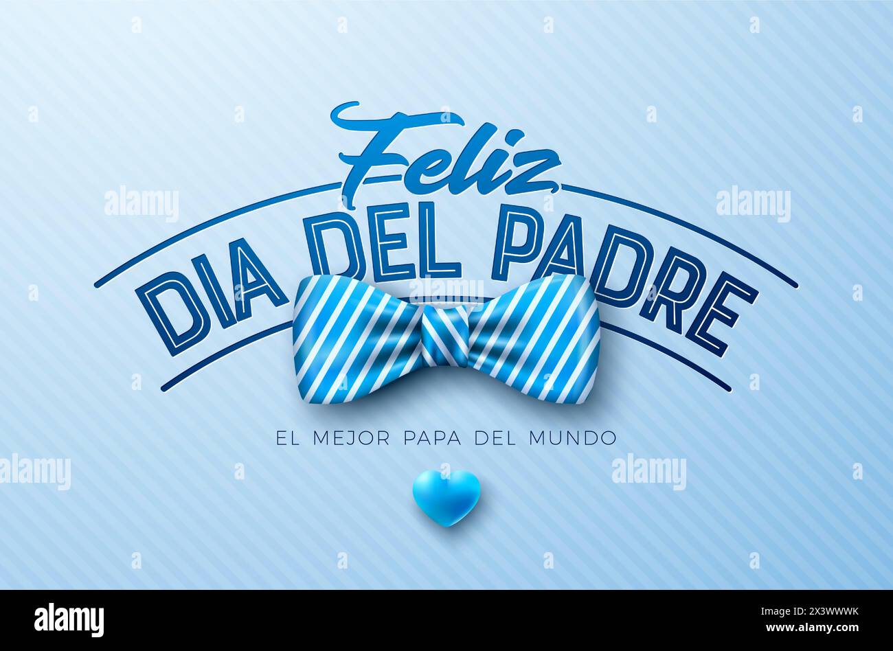 Happy Father's Day Greeting Card Design with Striped Bow Tie and Heart on Light Blue Background