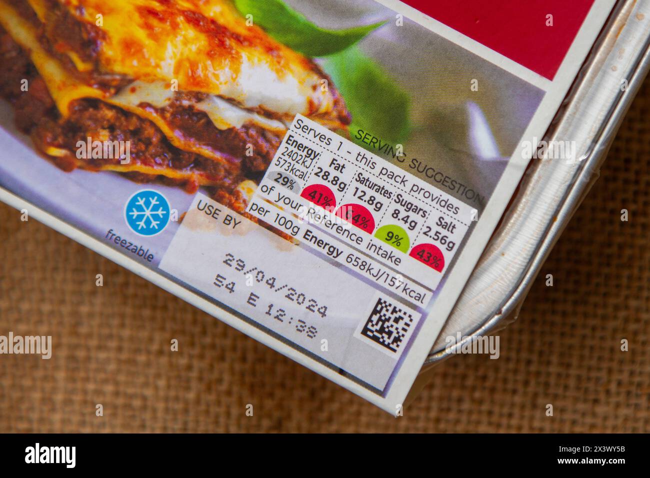Preston, Lancashire.  29 Apr 2024.  Red label foods with extraordinarily high salt content for sale in Marks & Spencer.  Lasagne Sl Forno ready meals. Credit; MediaWorldImages/AlamyLiveNews Stock Photo
