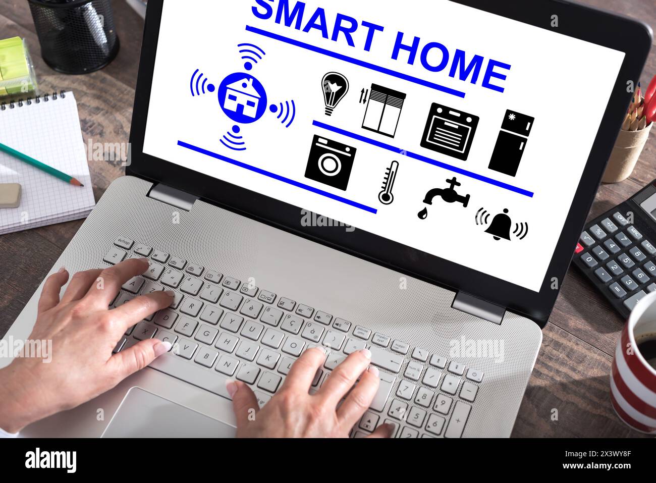 Smart home concept shown on a laptop screen Stock Photo