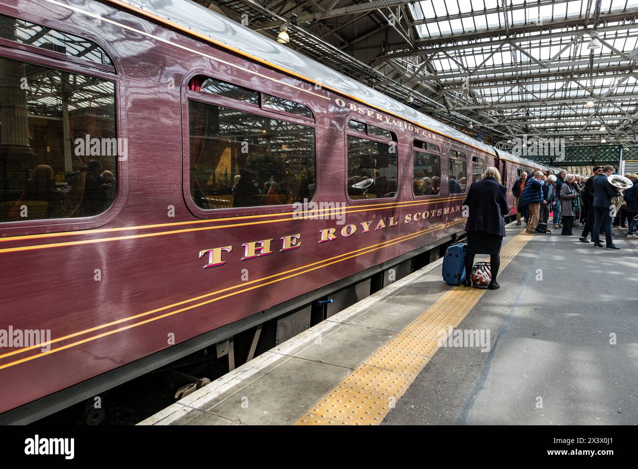 Edinburgh, Scotland, UK, 29th April 2024. The Royal Scotsman luxury train arrives at Waverley station. Credit: Sally Anderson/Alamy Live News Stock Photo