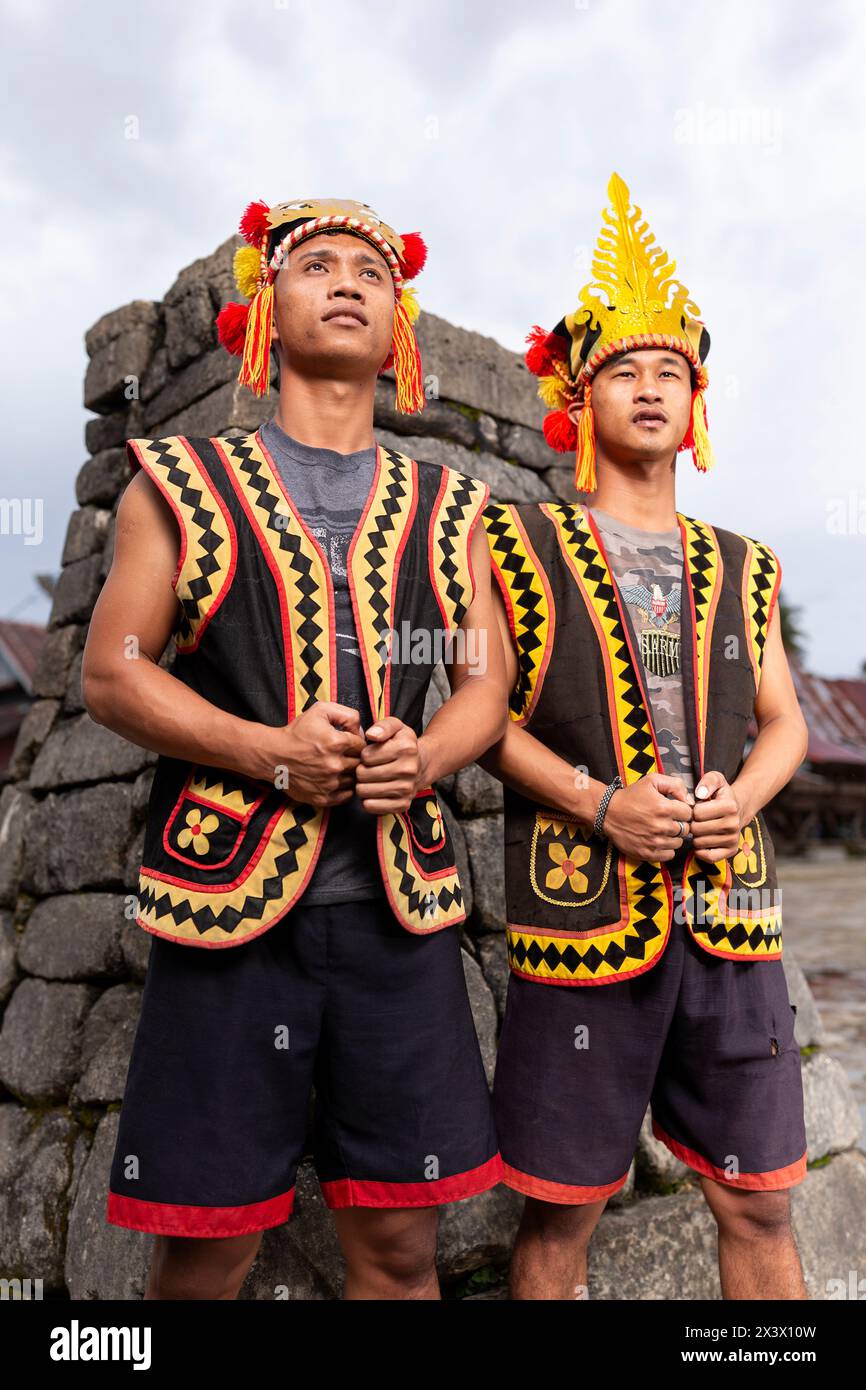 Traditional stone jumping, Bawomataluo village, Teluk Dalam, South Nias Regency, North Sumatra Province, Indonesia. Stock Photo