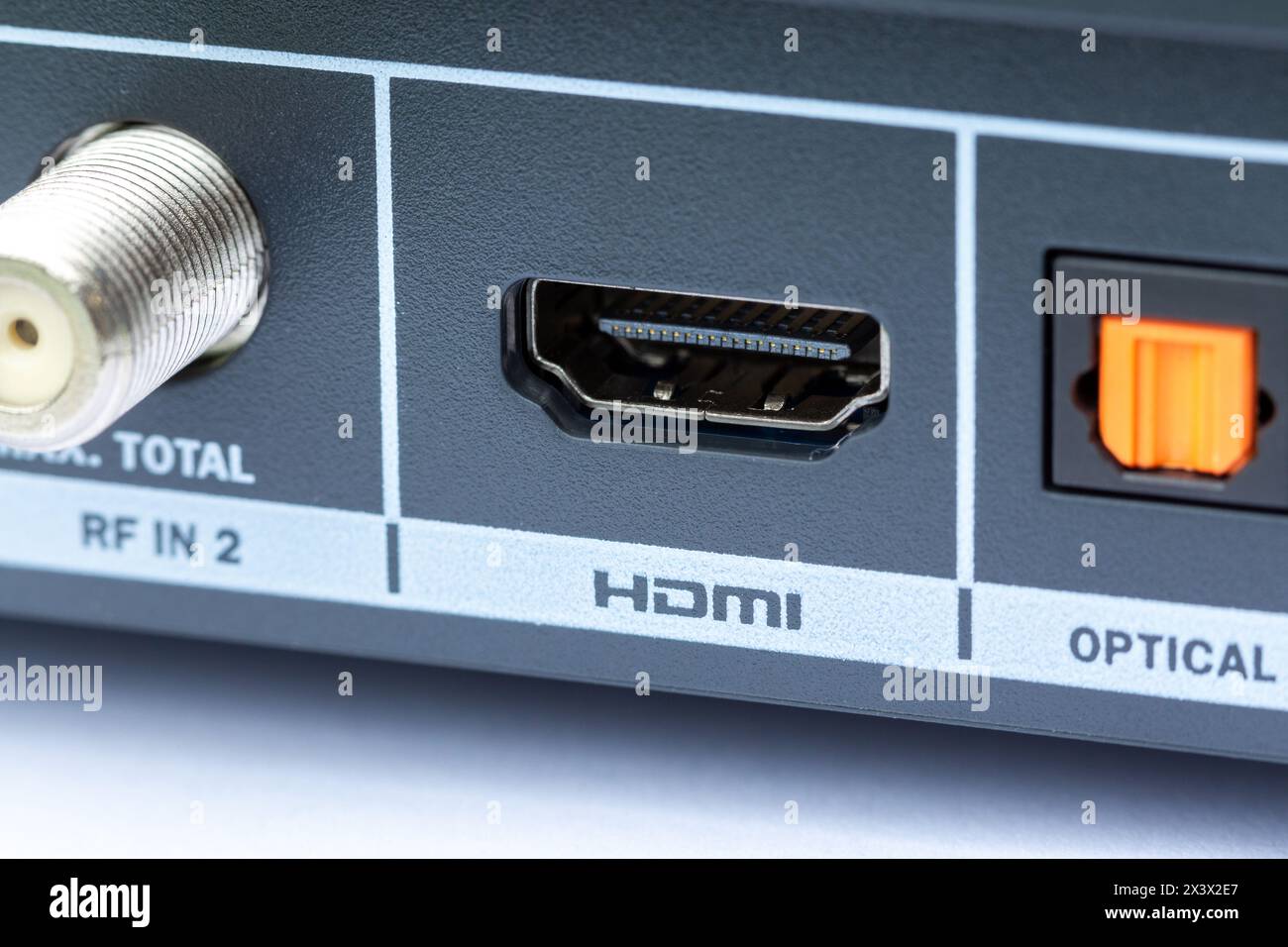 Close up of a hdmi port on a Freesat Tv Box Stock Photo