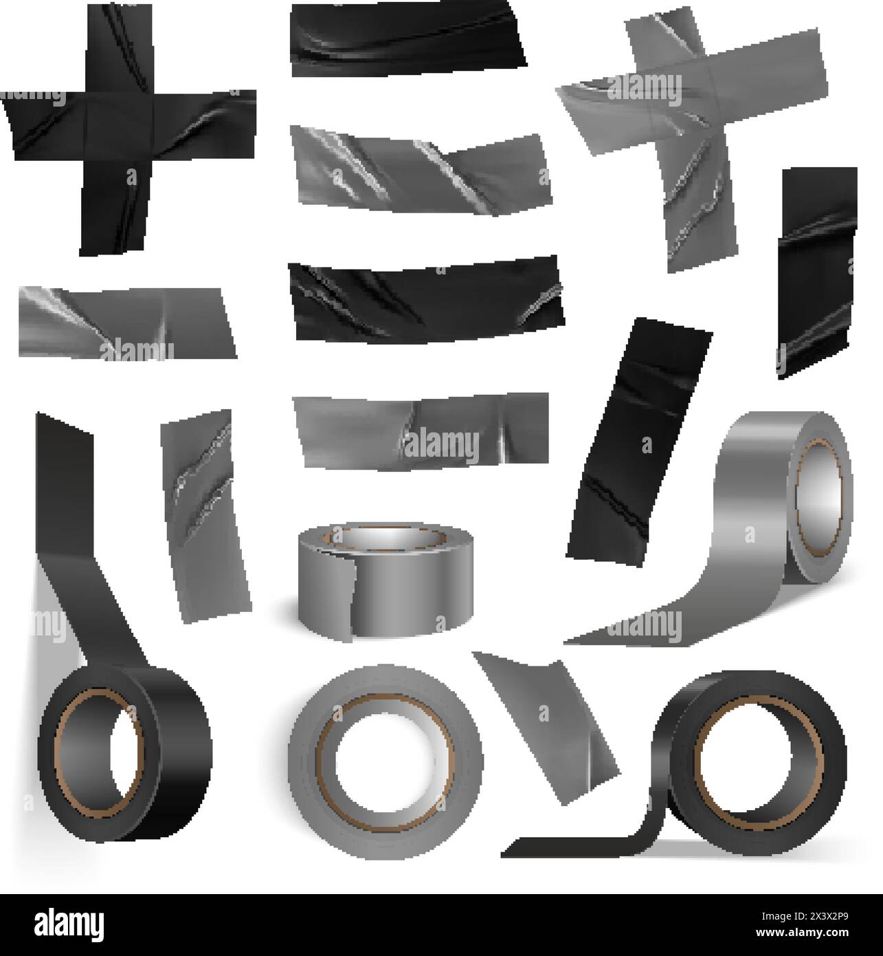 Insulating tape. Insulation duct roll gray black ripped glossy tapes