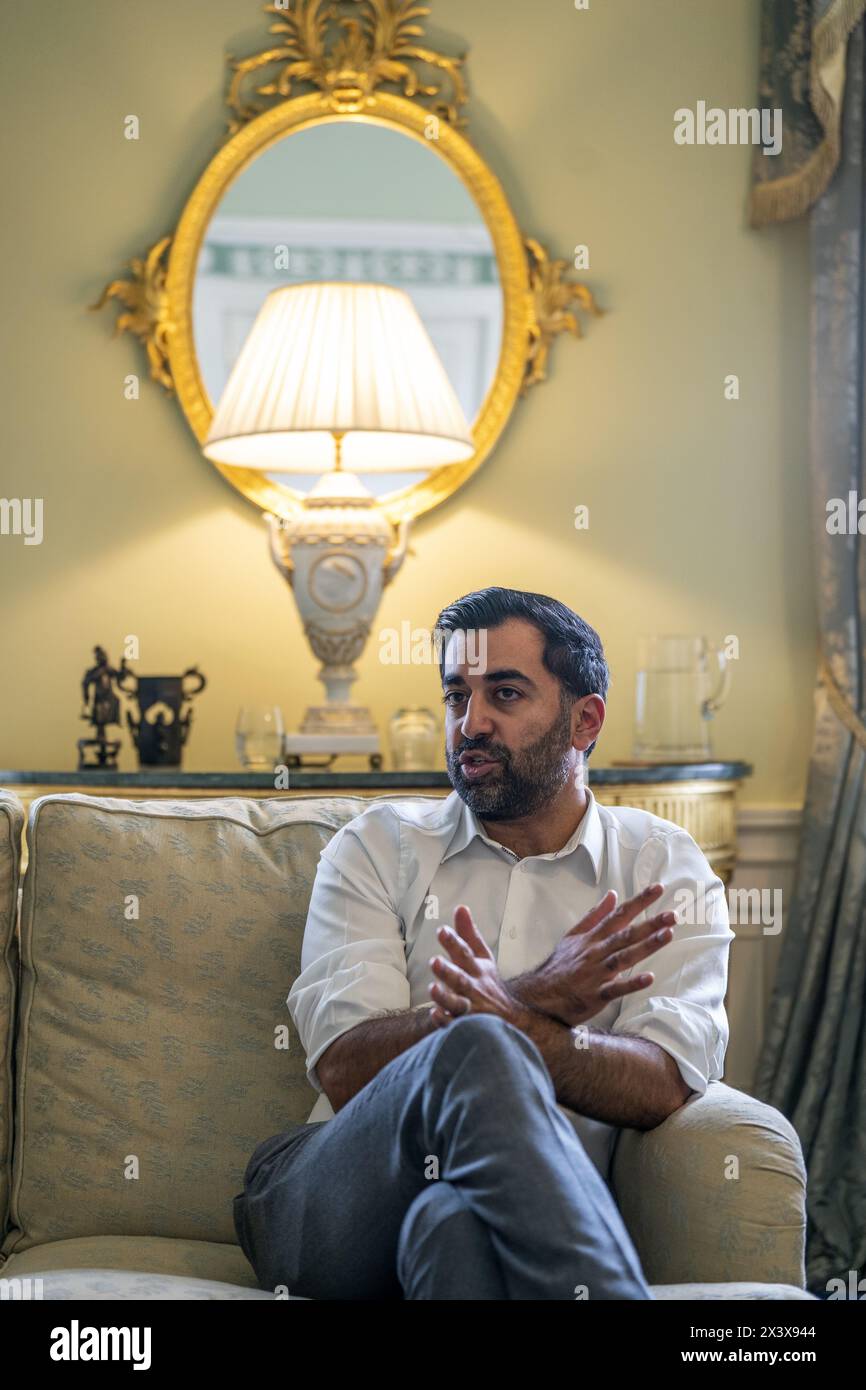 File photo dated 12/10/23 of First Minister of Scotland Humza Yousaf, at Bute House in Edinburgh, ahead of the SNP National Conference. Humza Yousaf has said he will resign as SNP leader and Scotland???s First Minister. Issue date: Monday April 29, 2024. Stock Photo