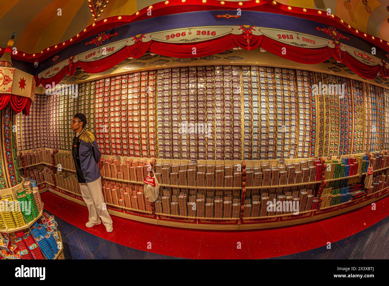LISBON, PORTUGAL APRIL 5, 2024 Inside of funny store with tinned