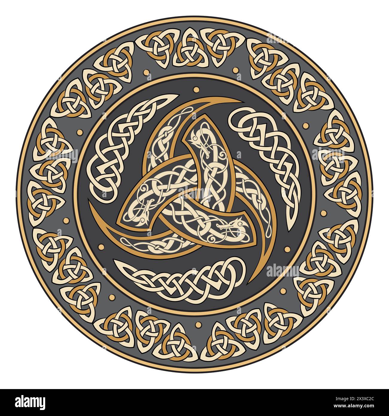 Raven hand-drawn in Celtic style, on the background of the Celtic moon