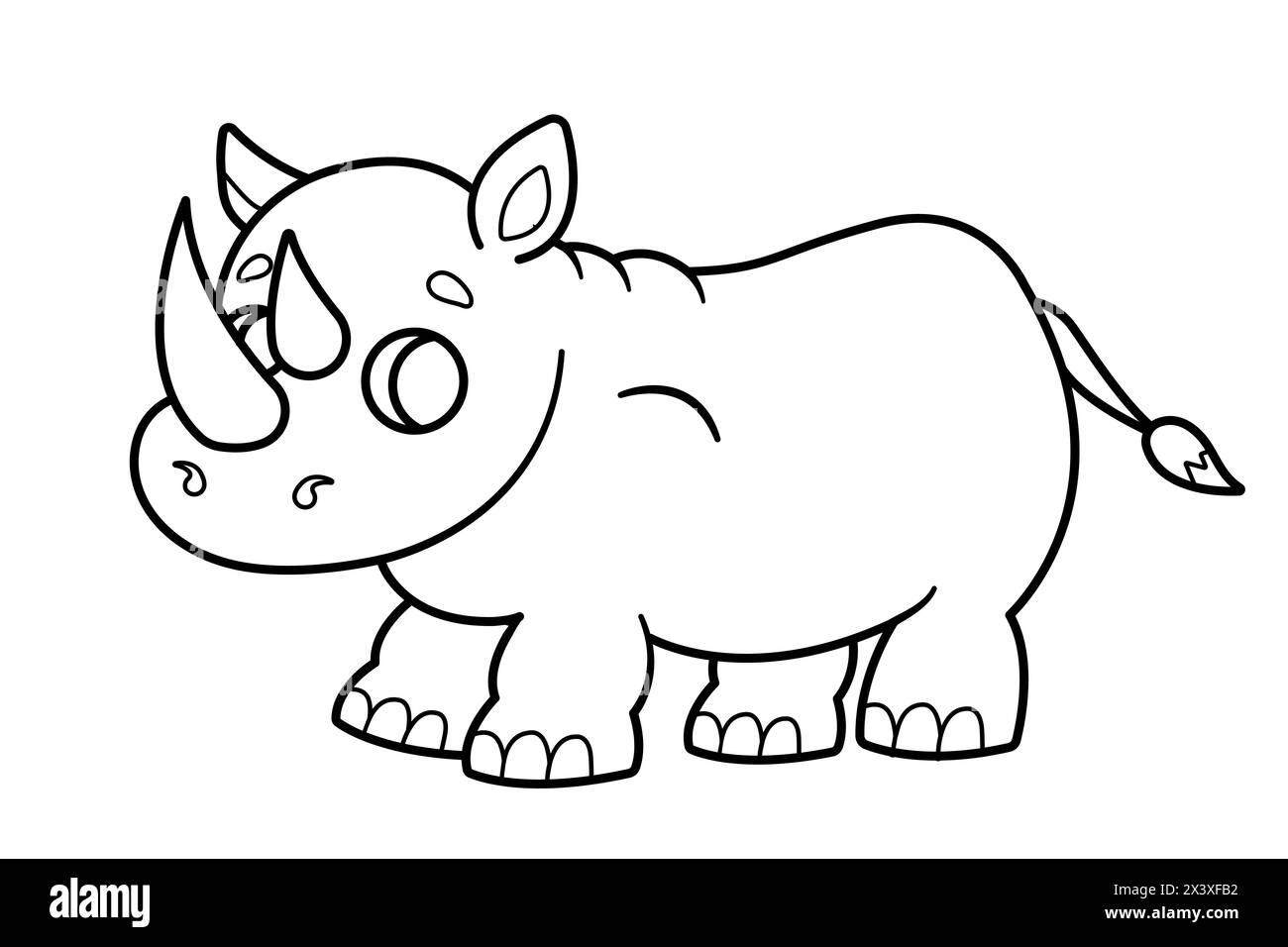 Cute cartoon rhinoceros. Coloring page, coloring book. Vector illustration. Stock Vector