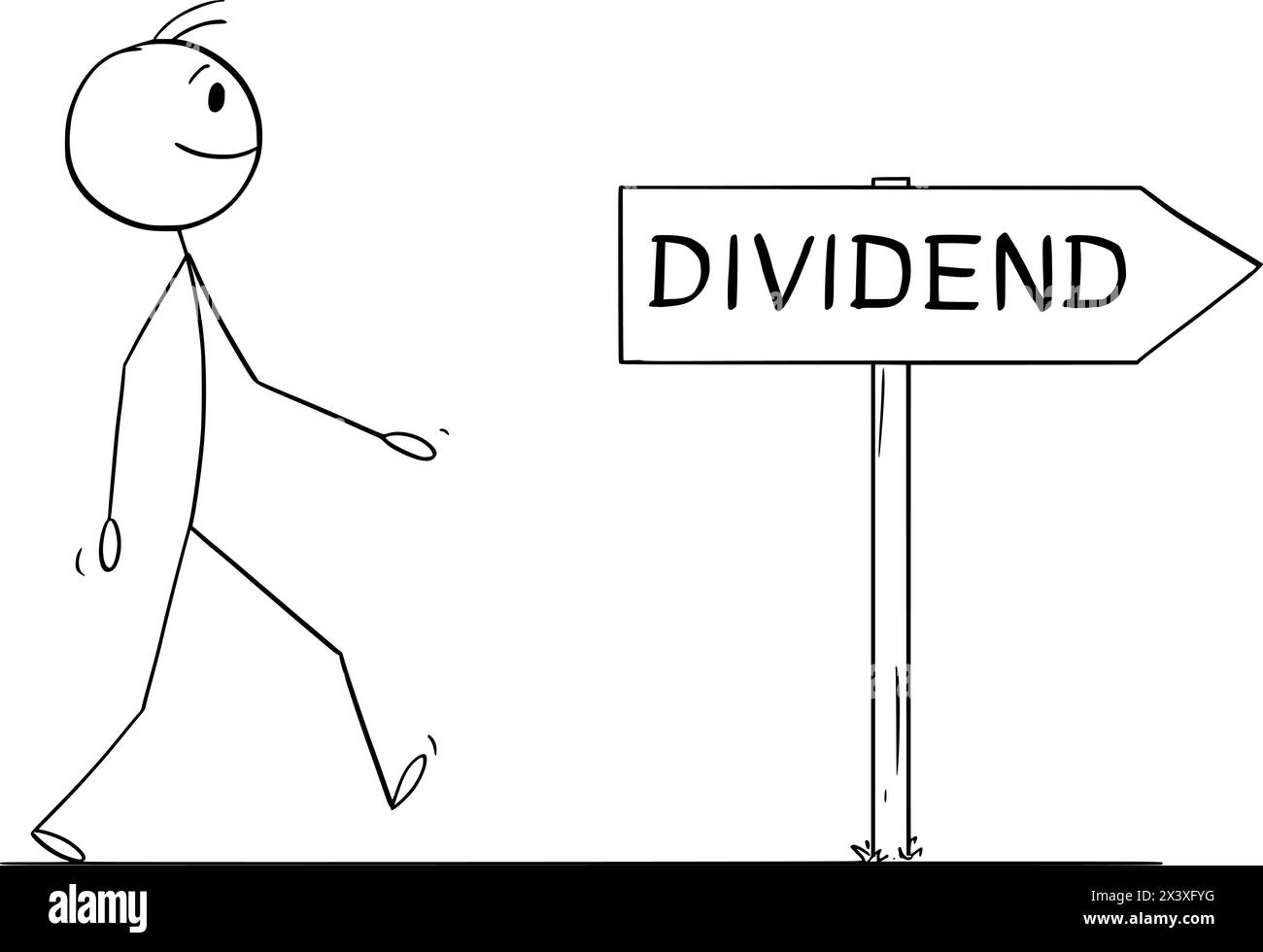 Investor Goes for Dividend, Vector Cartoon Stick Figure Illustration Stock Vector