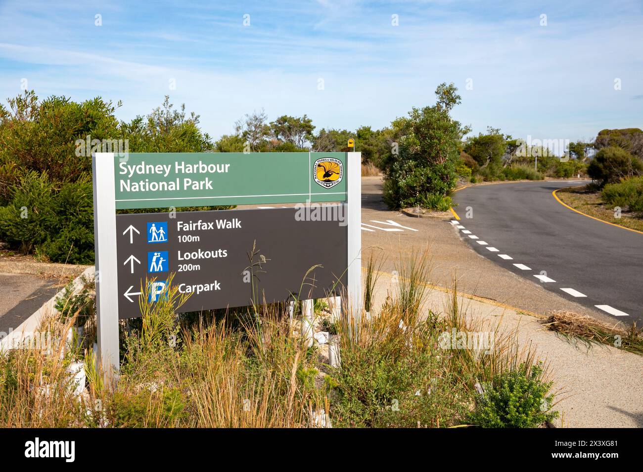North Head Manly, part of Sydney Harbour national park, with information sign directions to Fairfax walk and lookouts, Sydney,NSW,Australia Stock Photo