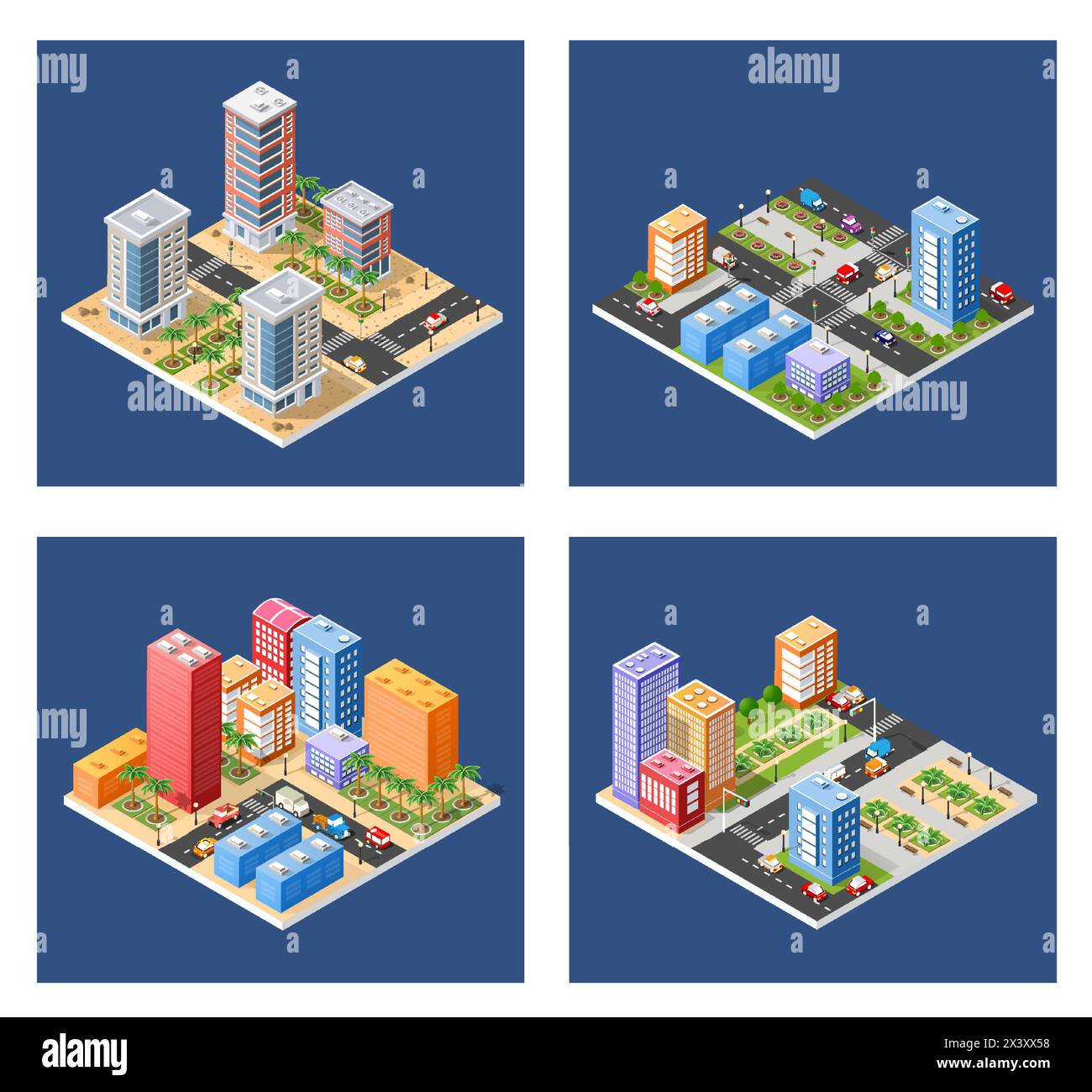 Set of modern isometric buildings and plants for sites and games Stock ...