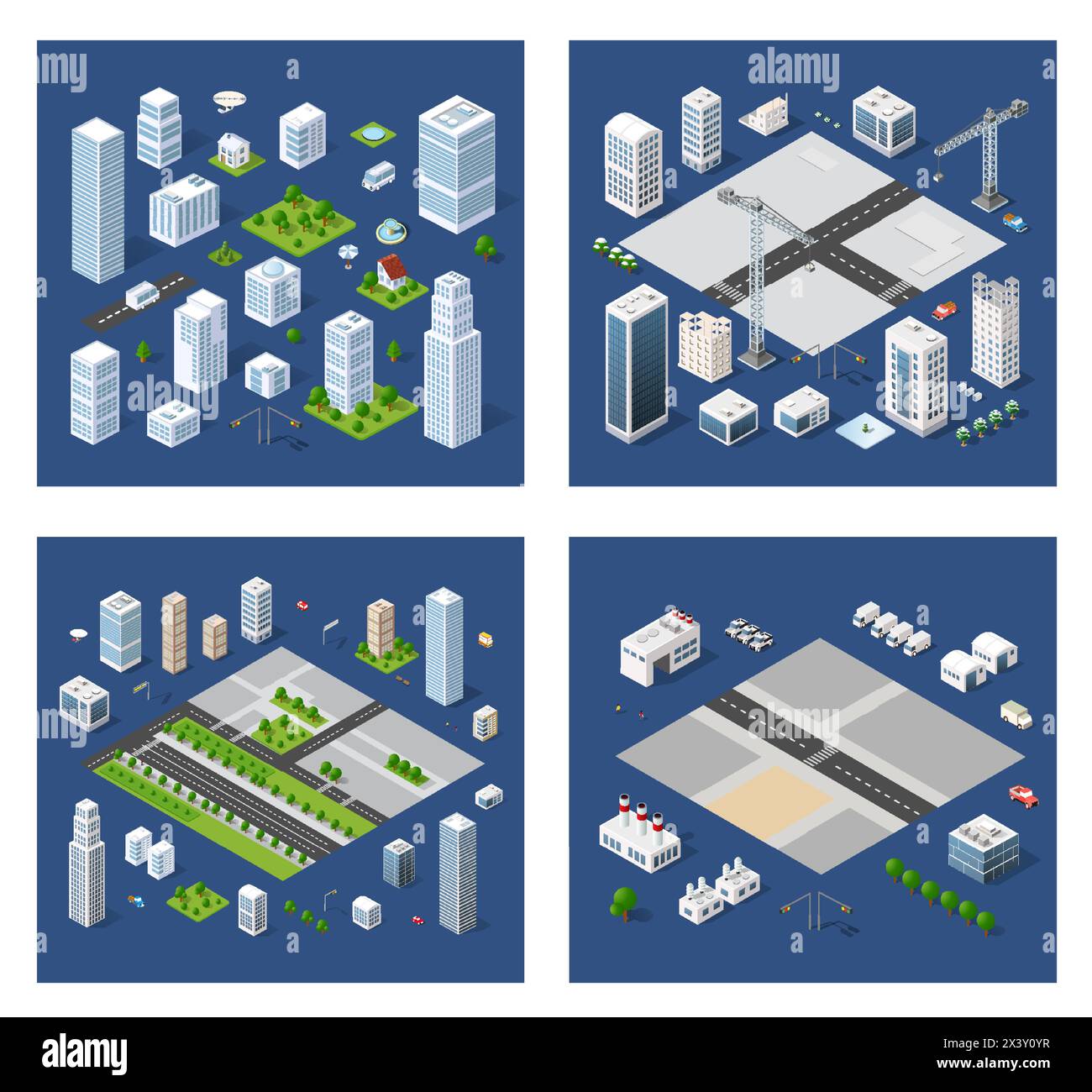 Set of modern isometric buildings and plants for sites and games Stock ...
