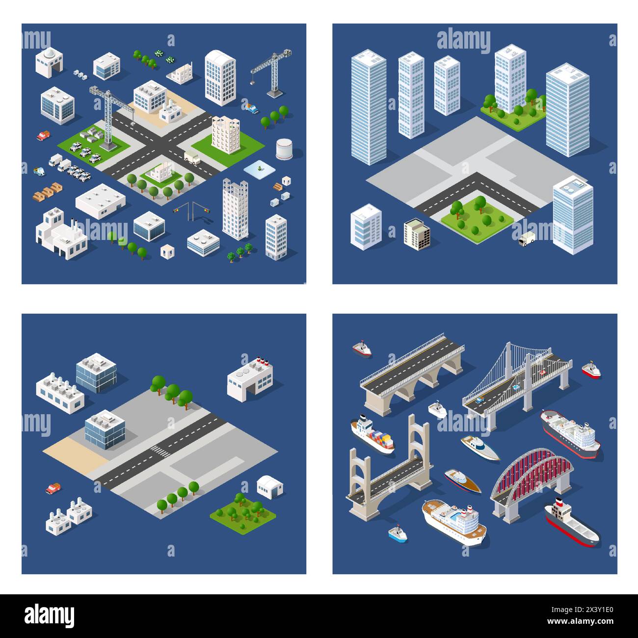 Set of modern isometric buildings and plants for sites and games Stock ...
