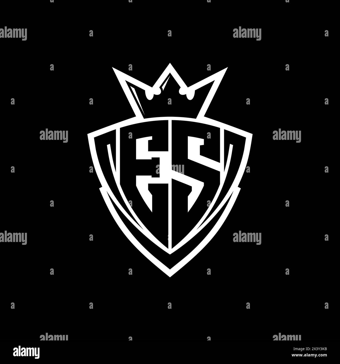ES Bold letter logo with sharp triangle shield shape with crown inside ...