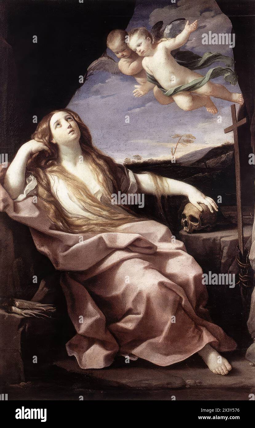 RENI, Guido (b. 1575, Calvenzano, d. 1642, Bologna)  St Mary Magdalene 1633 Oil on canvas, 234 x 151 cm Galleria Nazionale d'Arte Antica, Rome  Executed by Reni for the Cardinal Antonio Santacroce, this painting of the Magdalene was presented by Valerio Santacroce to Cardinal Antonio Barberini in December 1641, after the death of its original owner. Its completion can be securely dated to 1633, the year in which Vizzani published an encomiastic description of the picture.  The image of the penitent Mary Magdalene enjoyed great popularity between the late sixteenth century and the first decades Stock Photo